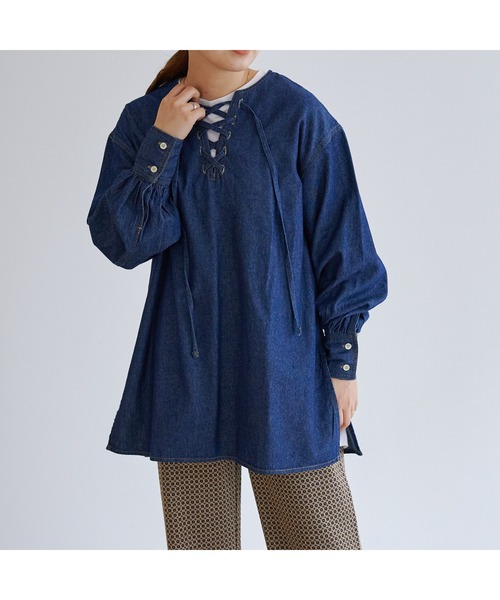 CPCM（シーピーシーエム）の「レースアップチュニックブラウス（シャツ/ブラウス・レディース・ベージュ/インディゴブルー/アイボリー・FREE）」の15枚目の写真