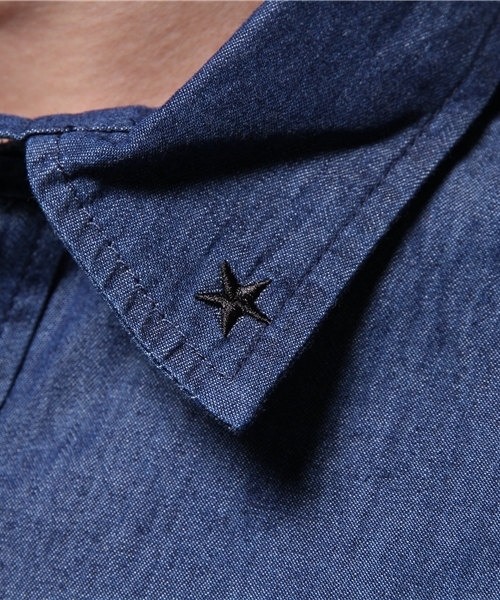 VENCEEXCHANGE（ヴァンスエクスチェンジ）の「4.5OZデニム星 刺繍シャツ（シャツ/ブラウス・メンズ・ブラック/ダークネイビー・MEDIUM/LARGE）」の7枚目の写真