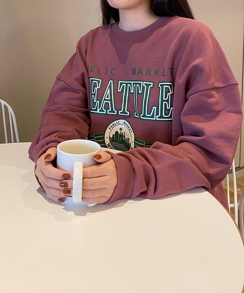 HEYUMM（ヘユム）の「HEYUMM　アソートロゴルーズスウエット（スウェット・レディース・チャコールグレー/オフホワイト/ピンク系その他・ONE）」の3枚目の写真