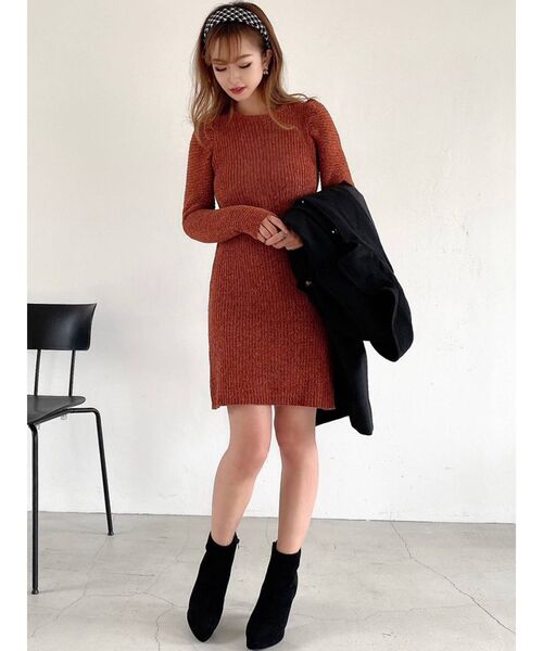 RESEXXY（リゼクシー）の「モールベロアAラインミニワンピース（ワンピース・レディース・ブラック/ブラウン/オレンジ・FREE）」の4枚目の写真