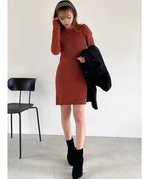 RESEXXY（リゼクシー）の「モールベロアAラインミニワンピース（ワンピース・レディース・ブラック/ブラウン/オレンジ・FREE）」の6枚目の写真