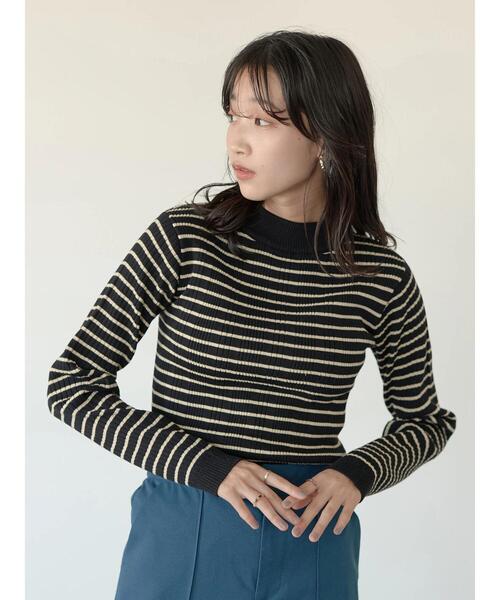 earth music&ecology(アースミュージックアンドエコロジー)の「レトロボーダーニットプルオーバー *(ニット/セーター・レディース・グリーン/ブラック/パープル・S/M)」の6枚目の写真