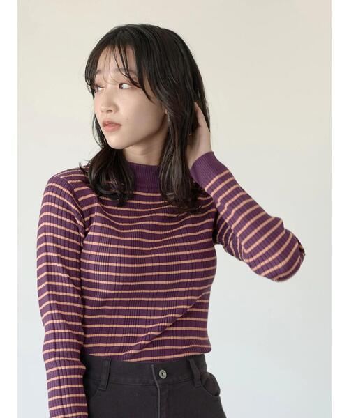 earth music&ecology(アースミュージックアンドエコロジー)の「レトロボーダーニットプルオーバー *(ニット/セーター・レディース・グリーン/ブラック/パープル・S/M)」の8枚目の写真