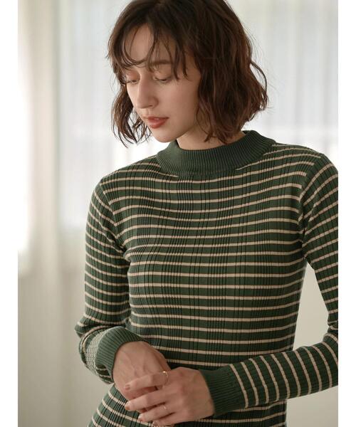 earth music&ecology(アースミュージックアンドエコロジー)の「レトロボーダーニットプルオーバー *(ニット/セーター・レディース・グリーン/ブラック/パープル・S/M)」の9枚目の写真