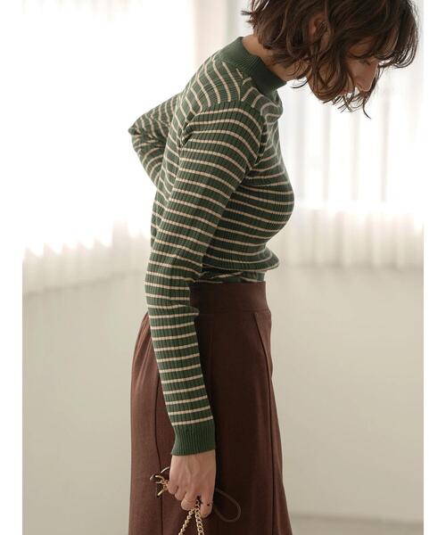 earth music&ecology(アースミュージックアンドエコロジー)の「レトロボーダーニットプルオーバー *(ニット/セーター・レディース・グリーン/ブラック/パープル・S/M)」の13枚目の写真