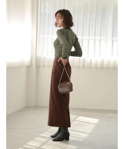 earth music&ecology(アースミュージックアンドエコロジー)の「レトロボーダーニットプルオーバー *(ニット/セーター・レディース・グリーン/ブラック/パープル・S/M)」の16枚目の写真