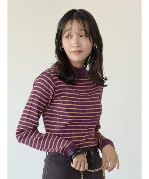 earth music&ecology(アースミュージックアンドエコロジー)の「レトロボーダーニットプルオーバー *(ニット/セーター・レディース・グリーン/ブラック/パープル・S/M)」の22枚目の写真