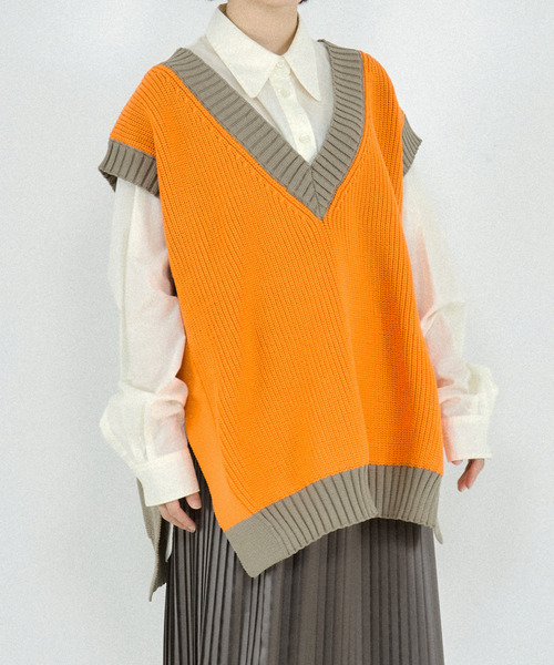 CONVERSE TOKYO（コンバーストウキョウ）の「カラーパターンニットベスト（ベスト・レディース・オレンジ/グリーン/ブルー・FREE）」の3枚目の写真
