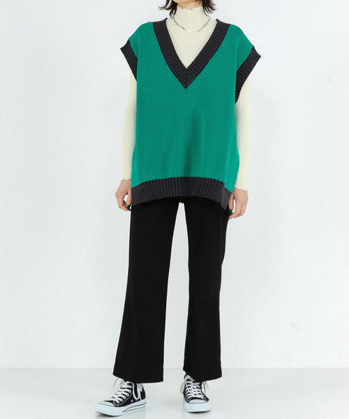 CONVERSE TOKYO（コンバーストウキョウ）の「カラーパターンニットベスト（ベスト・レディース・オレンジ/グリーン/ブルー・FREE）」の4枚目の写真