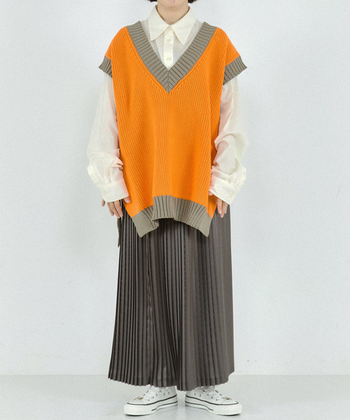 CONVERSE TOKYO（コンバーストウキョウ）の「カラーパターンニットベスト（ベスト・レディース・オレンジ/グリーン/ブルー・FREE）」の5枚目の写真