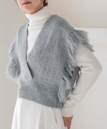 フリンジ付きダークグレーニットベスト GeeRA｜フリンジニットベスト | Rakuten Fashion(楽天