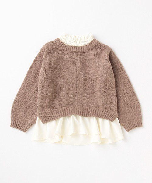 petit main（プティマイン）の「【リンク】シャギーニット裾ペプラム（ニット/セーター・キッズ・エメラルド/ピンク/モカ・S/M/L）」の2枚目の写真