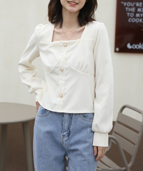 MAISON DE THERESE(メゾン ド テレーズ)の「コールテン スクエアネック シャツブラウス(シャツ/ブラウス・レディース・ベージュ/ブルー・MEDIUM)」の7枚目の写真