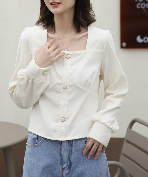 MAISON DE THERESE(メゾン ド テレーズ)の「コールテン スクエアネック シャツブラウス(シャツ/ブラウス・レディース・ベージュ/ブルー・MEDIUM)」の13枚目の写真