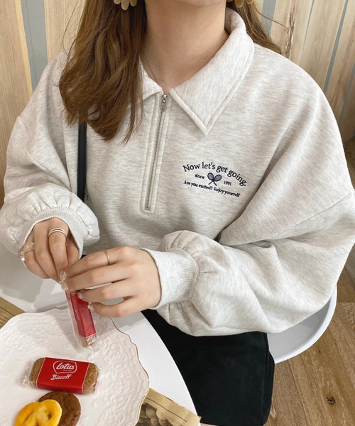 apres jour（アプレジュール）の「ハーフZIPスウェット【ZOZOTOWN限定アイテム】（スウェット・レディース・アイボリー/ナチュラル/ネイビー・フリー/X-LARGE）」の2枚目の写真