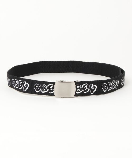 OBEY(オベイ)の「OBEY/オベイ プリントロゴ入り ガチャベルト(ベルト・メンズ・アイボリー/ブラック・FREE)」の1枚目の写真