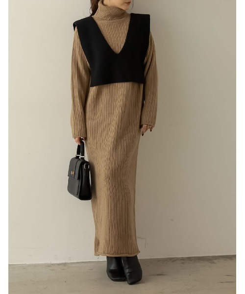 セール 低身長サイズ有 2点セット モヘアタッチニットベスト タートルネックニットワンピース ワンピース Re Edit リエディ のファッション通販 Zozotown