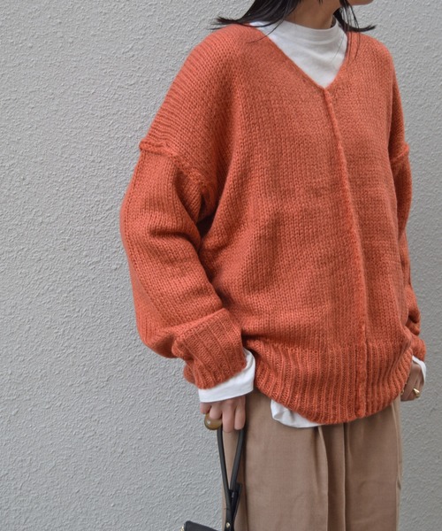 Marient（マリエント）の「VネックローゲージカラーニットPO（ニット/セーター・レディース・オレンジ/ブルー/グリーン/アイボリー・FREE）」の12枚目の写真