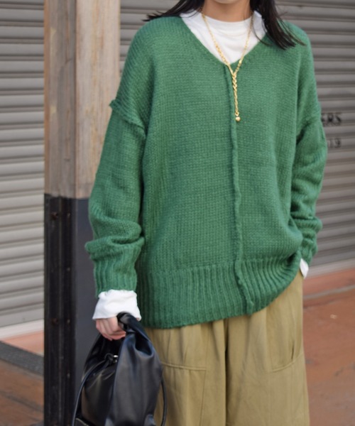 Marient（マリエント）の「VネックローゲージカラーニットPO（ニット/セーター・レディース・オレンジ/ブルー/グリーン/アイボリー・FREE）」の16枚目の写真