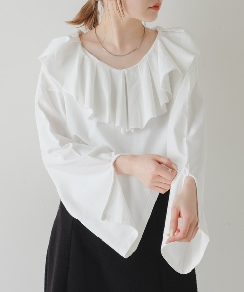 Kastane（カスタネ）の「裁ち切り衿フリルプルオーバー（Tシャツ/カットソー・レディース・オフホワイト/カーキ/ブラック・FREE）」の7枚目の写真