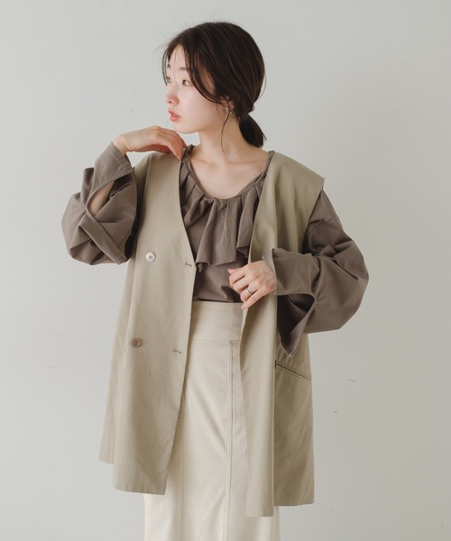 Kastane（カスタネ）の「裁ち切り衿フリルプルオーバー（Tシャツ/カットソー・レディース・オフホワイト/カーキ/ブラック・FREE）」の6枚目の写真