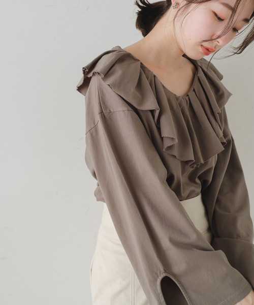 Kastane（カスタネ）の「裁ち切り衿フリルプルオーバー（Tシャツ/カットソー・レディース・オフホワイト/カーキ/ブラック・FREE）」の19枚目の写真