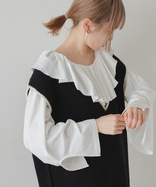 Kastane（カスタネ）の「裁ち切り衿フリルプルオーバー（Tシャツ/カットソー・レディース・オフホワイト/カーキ/ブラック・FREE）」の4枚目の写真