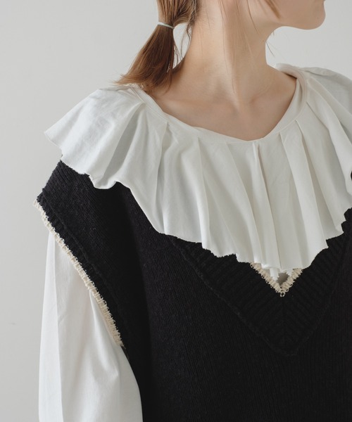 Kastane（カスタネ）の「裁ち切り衿フリルプルオーバー（Tシャツ/カットソー・レディース・オフホワイト/カーキ/ブラック・FREE）」の14枚目の写真