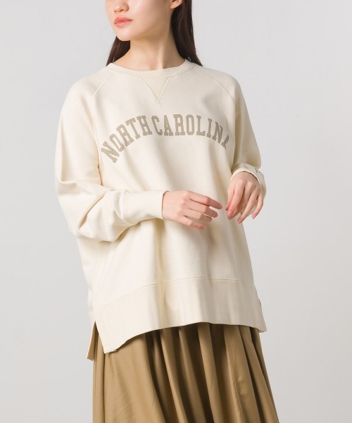 OMNES(オムネス)の「裏毛スウェット ラグランプルオーバー ロゴプリント(スウェット・レディース・ネイビー/アイボリー/モスグリーン/チャコール・FREE)」の2枚目の写真