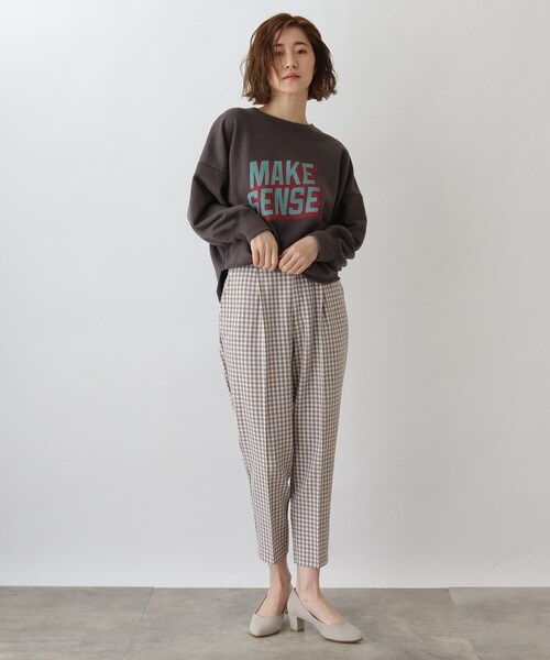 grove(グローブ)の「【低身長さん向け】MY BEST PANTS ギンガムチェックイージーケアーテーパードパンツショート丈(その他パンツ)」|ブラウン系その他3