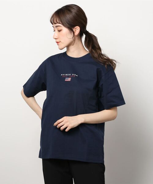 AVIREX（アヴィレックス）の「BLOCK LOGO T-SHIRT/ ブロックロゴティーシャツ（Tシャツ/カットソー・レディース・ネイビー/レッド/ブラック/カーキ/ホワイト/イエロー・LARGE/X-LARGE/MEDIUM）」の5枚目の写真