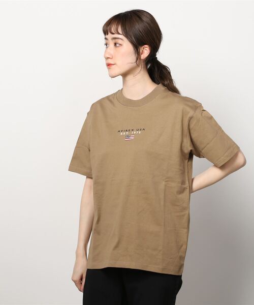 AVIREX（アヴィレックス）の「BLOCK LOGO T-SHIRT/ ブロックロゴティーシャツ（Tシャツ/カットソー・レディース・ネイビー/レッド/ブラック/カーキ/ホワイト/イエロー・LARGE/X-LARGE/MEDIUM）」の4枚目の写真