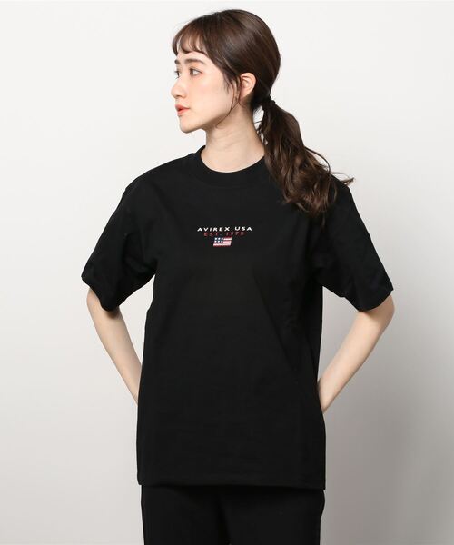 AVIREX（アヴィレックス）の「BLOCK LOGO T-SHIRT/ ブロックロゴティーシャツ（Tシャツ/カットソー・レディース・ネイビー/レッド/ブラック/カーキ/ホワイト/イエロー・LARGE/X-LARGE/MEDIUM）」の3枚目の写真