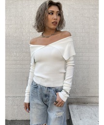 ビッグカラーオフショルニットトップスII