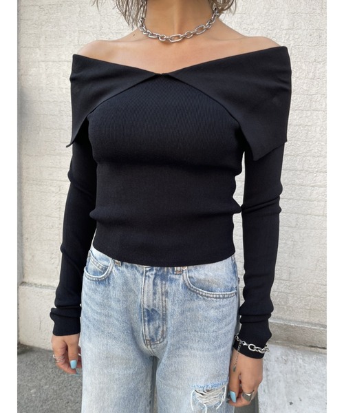 EGOIST（エゴイスト）の「ビッグカラーオフショルニットトップスII（ニット/セーター・レディース・ホワイト/ブラック/グリーン・FREE）」の18枚目の写真