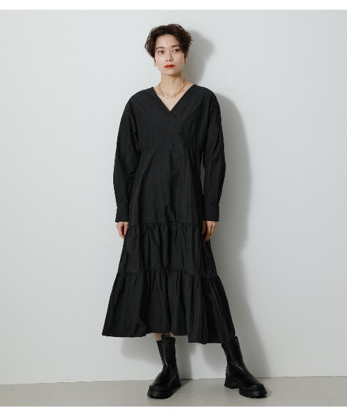 AZUL by moussy(アズールバイマウジー)の「2WAY CACHECOEUR TIERED OP/2WAYカシュクールティアードワンピース(ワンピース・レディース・ブラック/ベージュ・SMALL/MEDIUM)」の16枚目の写真