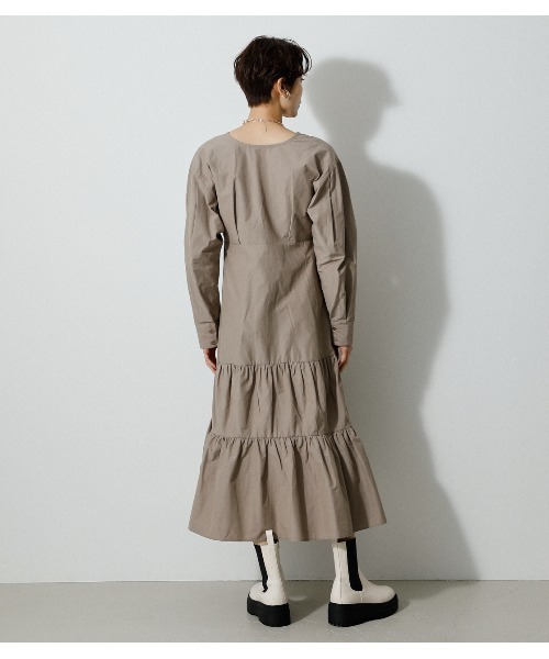 AZUL by moussy(アズールバイマウジー)の「2WAY CACHECOEUR TIERED OP/2WAYカシュクールティアードワンピース(ワンピース・レディース・ブラック/ベージュ・SMALL/MEDIUM)」の10枚目の写真