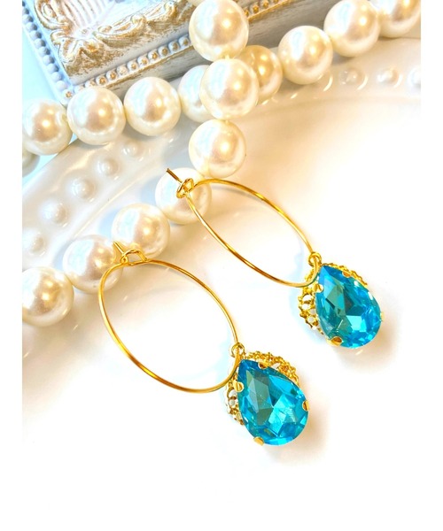 tone（トーン）の「【MUURABBTI】雫ビジューのフープピアス(MA)（ピアス（両耳用）・レディース・ピンク/ブルー/エメラルド/バイオレット/パープル系その他/コバルトブルー/グリーン/その他/ブルー系/ライトグリーン/オレンジ系1・FREE）」の7枚目の写真