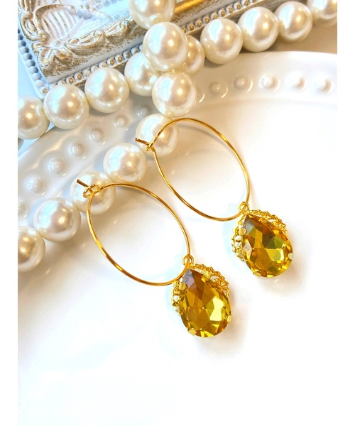 tone（トーン）の「【MUURABBTI】雫ビジューのフープピアス(MA)（ピアス（両耳用）・レディース・ピンク/ブルー/エメラルド/バイオレット/パープル系その他/コバルトブルー/グリーン/その他/ブルー系/ライトグリーン/オレンジ系1・FREE）」の10枚目の写真