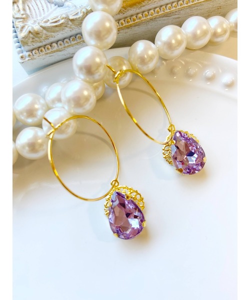 tone（トーン）の「【MUURABBTI】雫ビジューのフープピアス(MA)（ピアス（両耳用）・レディース・ピンク/ブルー/エメラルド/バイオレット/パープル系その他/コバルトブルー/グリーン/その他/ブルー系/ライトグリーン/オレンジ系1・FREE）」の8枚目の写真