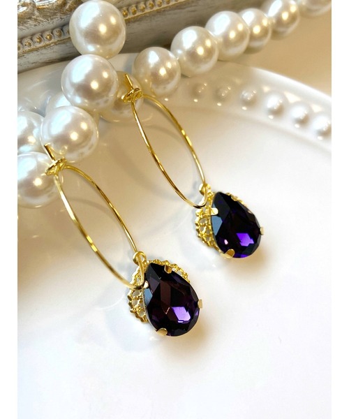 tone（トーン）の「【MUURABBTI】雫ビジューのフープピアス(MA)（ピアス（両耳用）・レディース・ピンク/ブルー/エメラルド/バイオレット/パープル系その他/コバルトブルー/グリーン/その他/ブルー系/ライトグリーン/オレンジ系1・FREE）」の9枚目の写真