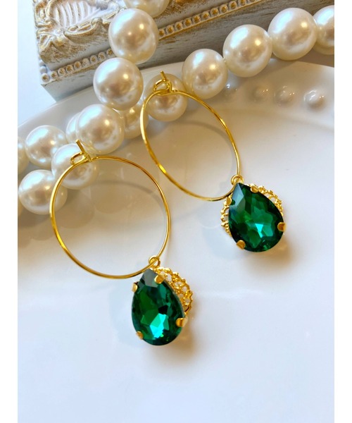 tone（トーン）の「【MUURABBTI】雫ビジューのフープピアス(MA)（ピアス（両耳用）・レディース・ピンク/ブルー/エメラルド/バイオレット/パープル系その他/コバルトブルー/グリーン/その他/ブルー系/ライトグリーン/オレンジ系1・FREE）」の12枚目の写真