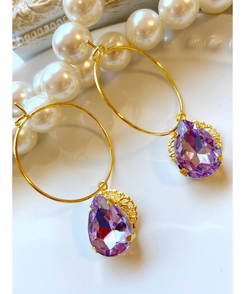 tone（トーン）の「【MUURABBTI】雫ビジューのフープピアス(MA)（ピアス（両耳用）・レディース・ピンク/ブルー/エメラルド/バイオレット/パープル系その他/コバルトブルー/グリーン/その他/ブルー系/ライトグリーン/オレンジ系1・FREE）」の15枚目の写真