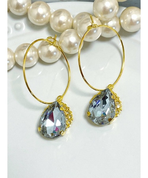 tone（トーン）の「【MUURABBTI】雫ビジューのフープピアス(MA)（ピアス（両耳用）・レディース・ピンク/ブルー/エメラルド/バイオレット/パープル系その他/コバルトブルー/グリーン/その他/ブルー系/ライトグリーン/オレンジ系1・FREE）」の16枚目の写真