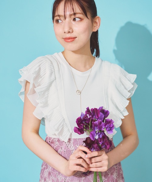 NOELA（ノエラ）の「シフォンフリルカットソー（Tシャツ/カットソー・レディース・ブルー/ブラック/オフホワイト/ベージュ・フリー）」の2枚目の写真