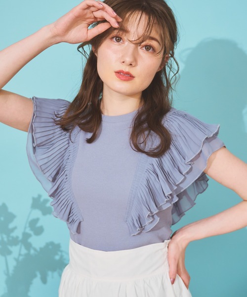 NOELA（ノエラ）の「シフォンフリルカットソー（Tシャツ/カットソー・レディース・ブルー/ブラック/オフホワイト/ベージュ・フリー）」の4枚目の写真