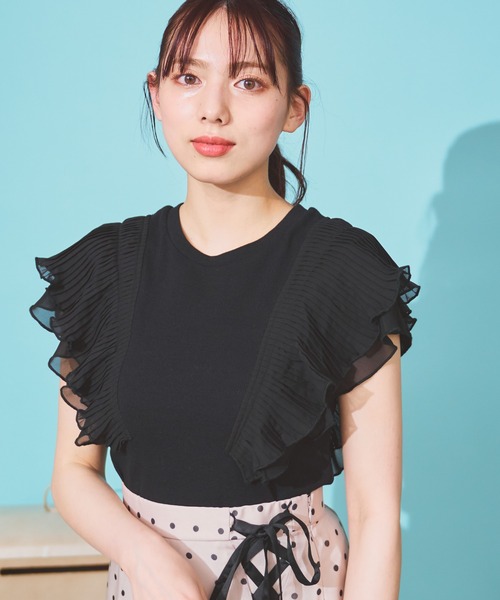 NOELA（ノエラ）の「シフォンフリルカットソー（Tシャツ/カットソー・レディース・ブルー/ブラック/オフホワイト/ベージュ・フリー）」の3枚目の写真