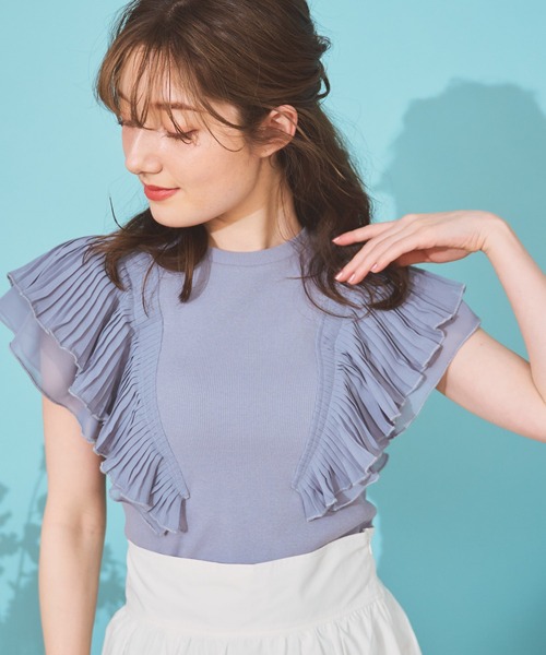 NOELA（ノエラ）の「シフォンフリルカットソー（Tシャツ/カットソー・レディース・ブルー/ブラック/オフホワイト/ベージュ・フリー）」の5枚目の写真