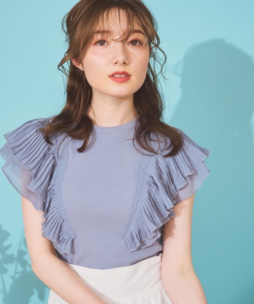 NOELA（ノエラ）の「シフォンフリルカットソー（Tシャツ/カットソー・レディース・ブルー/ブラック/オフホワイト/ベージュ・フリー）」の6枚目の写真