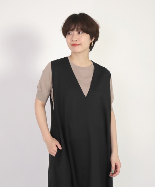 Honnete（オネット）の「[Honnete]  Sleeveless V Wide Dress（ワンピース・レディース・ブラック/グレー・FREE）」の4枚目の写真